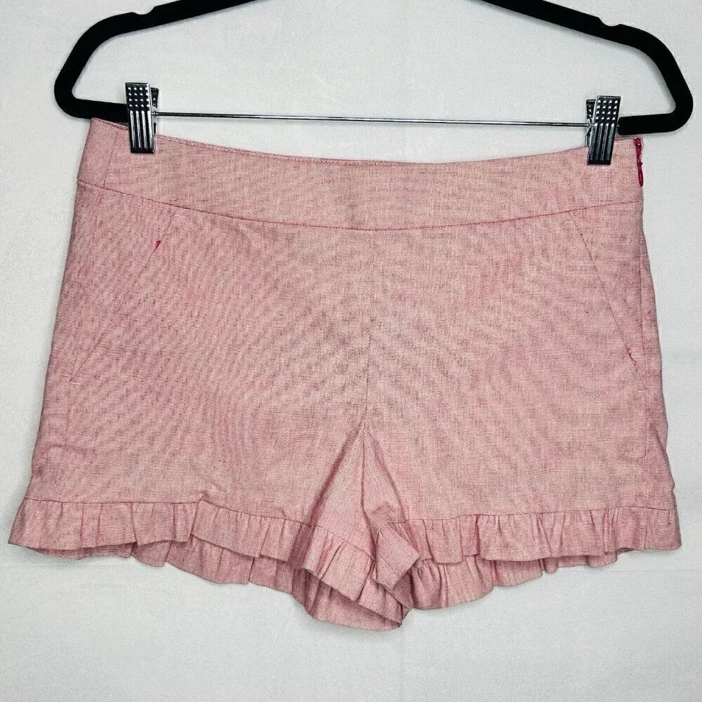 LOFT Pink Chino Shorts Size 2 (30x3.5) Ruffle Hem Flat Front Casual Mid-Rise NWT